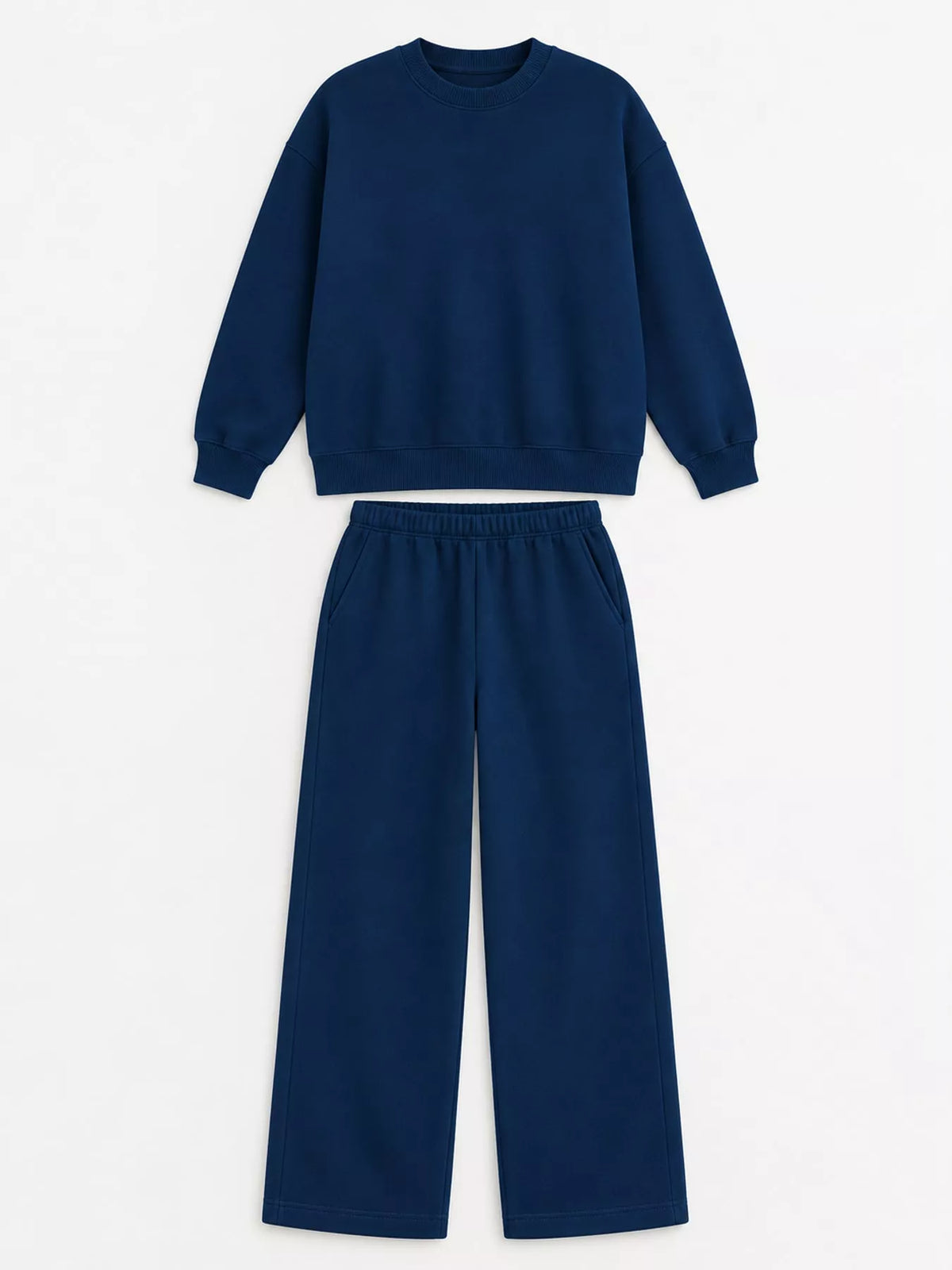 Crewneck Drop Shoulder Sweatshirt and Wide-Leg Pants Set — garment front