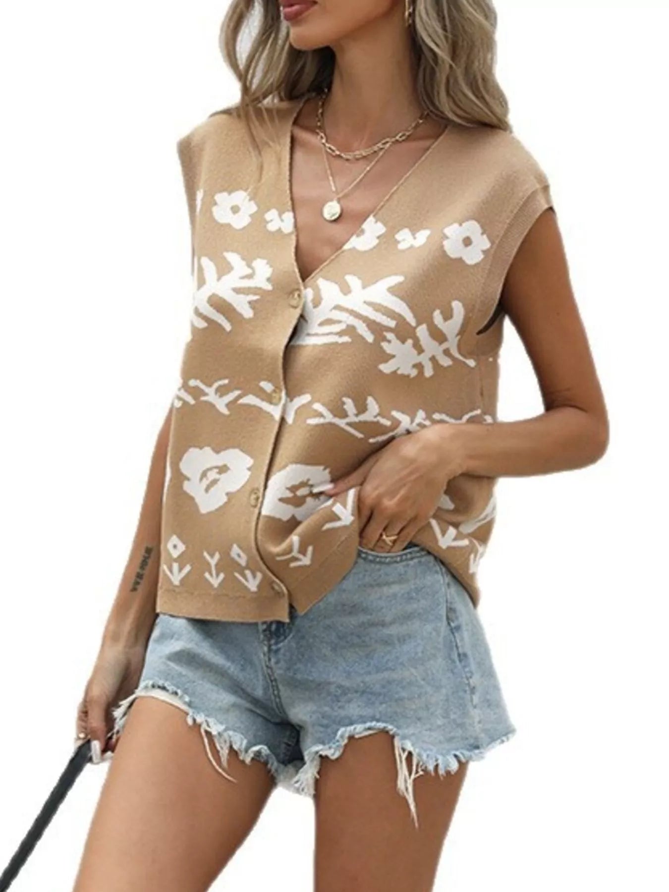Trendsi Floral V-Neck Sleeveless Vest -