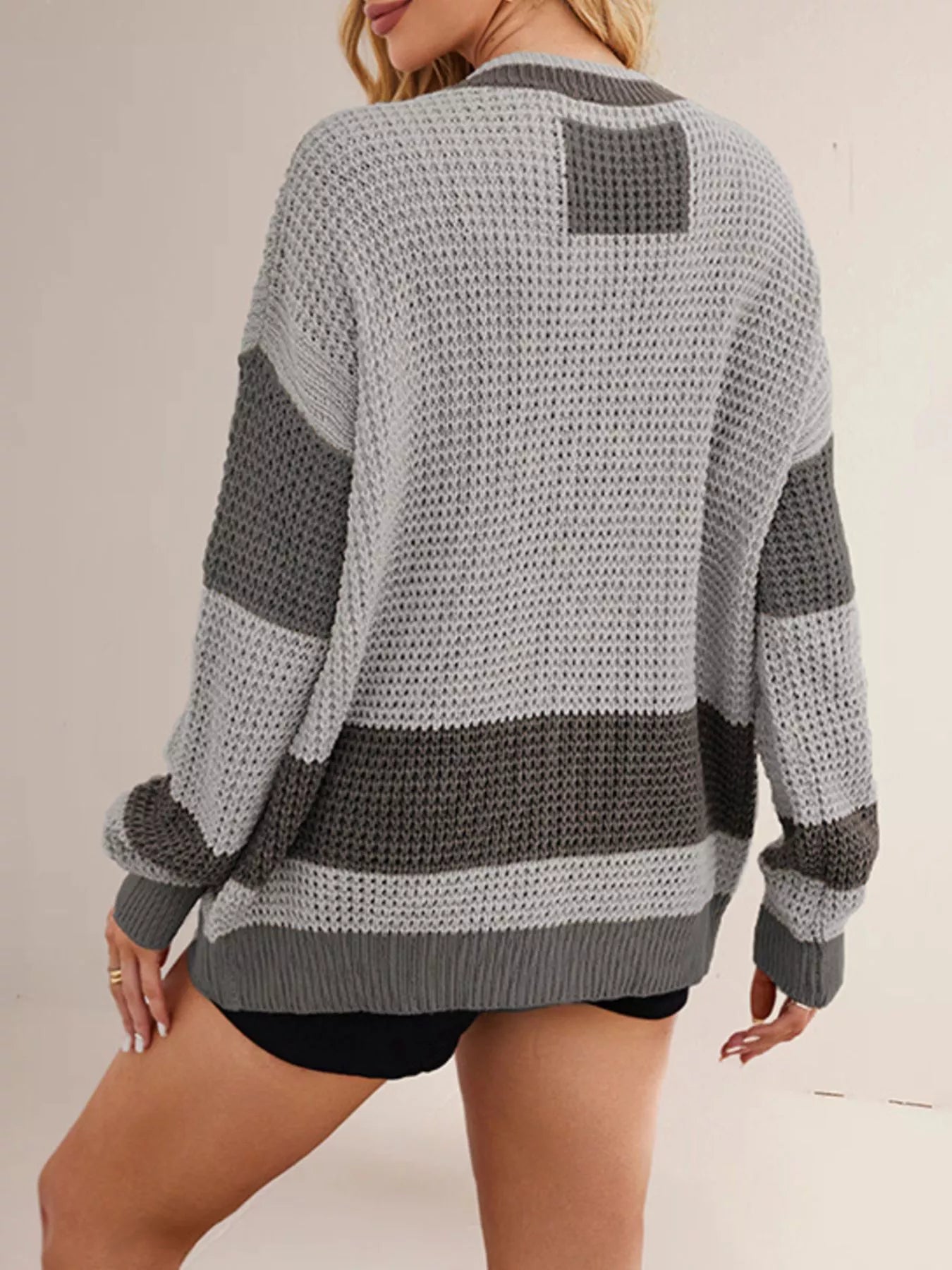 Trendsi Color Block V-Neck Cardigan -