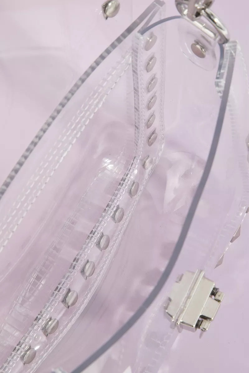 Women's Clear Studded Crossbody Bag With Chain Strap Stadium Bag — product view 3