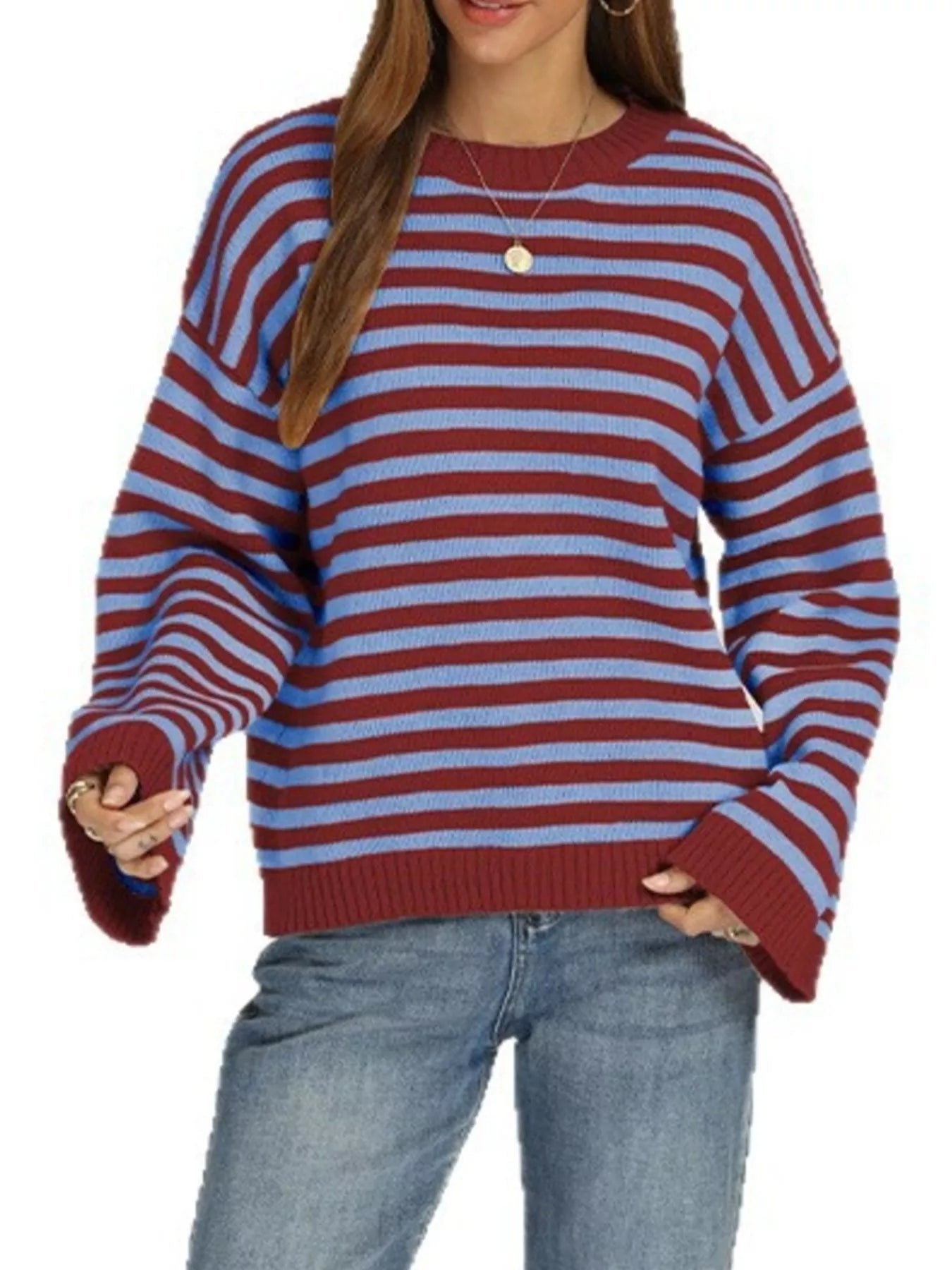 Trendsi Striped Dropped Shoulder Sweater -