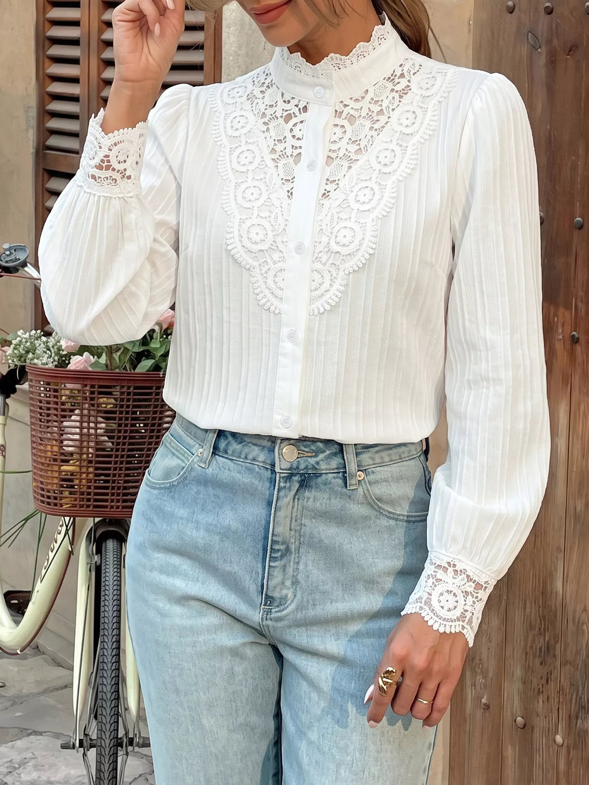 Lace detail long sleeve shirt