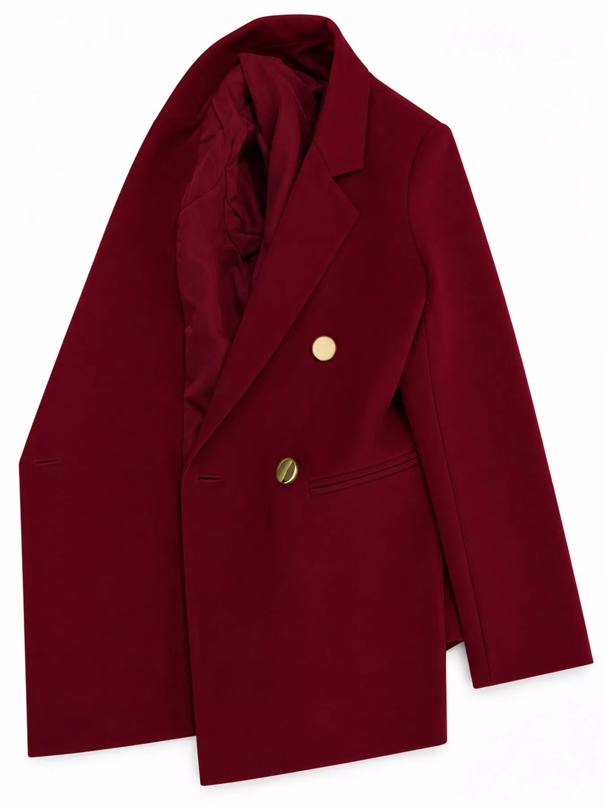 Burgundy double-breasted lapel collar blazer