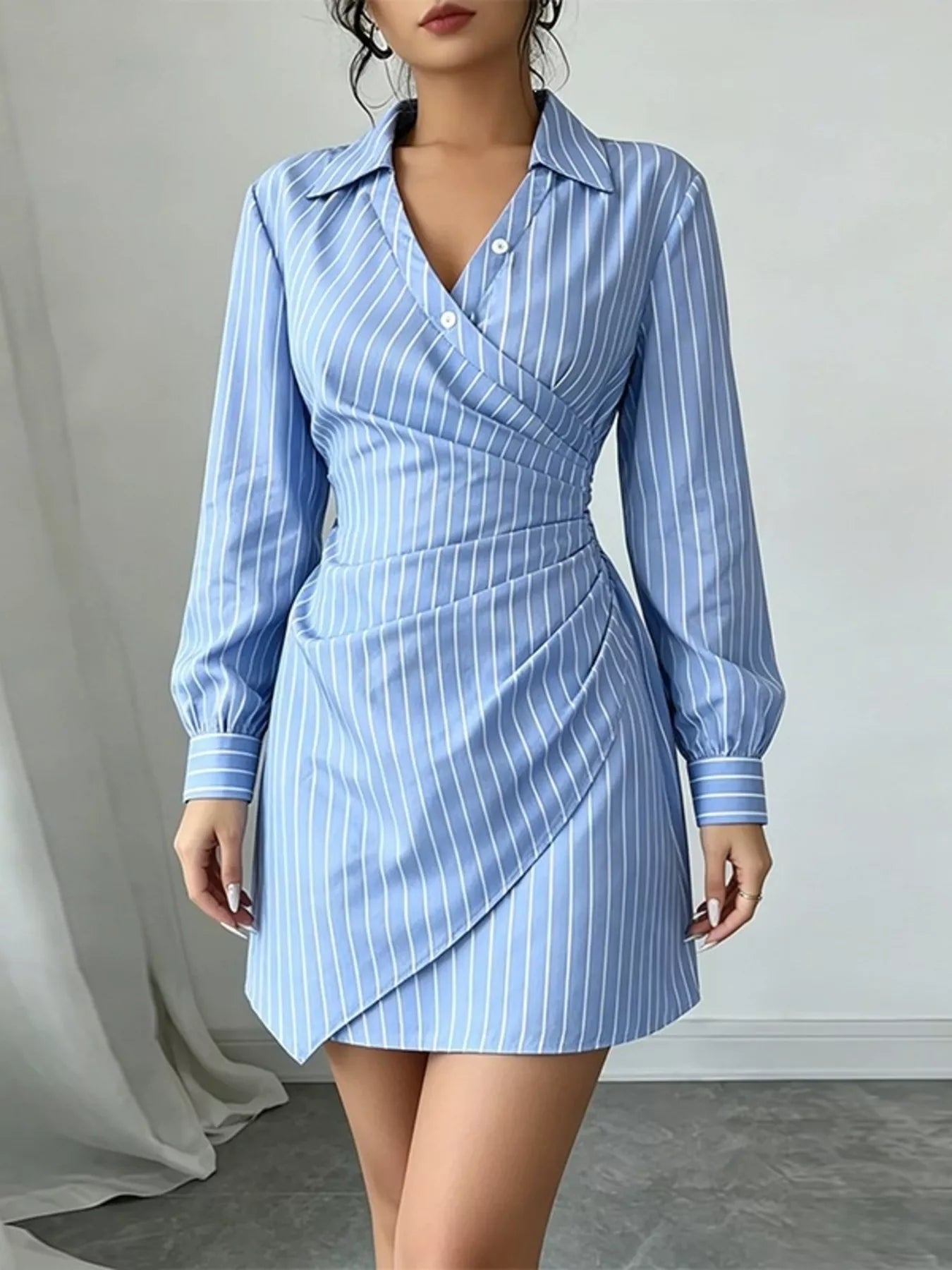 Trendsi Full Size Striped Long Sleeve Shirt Dress Plus Size -