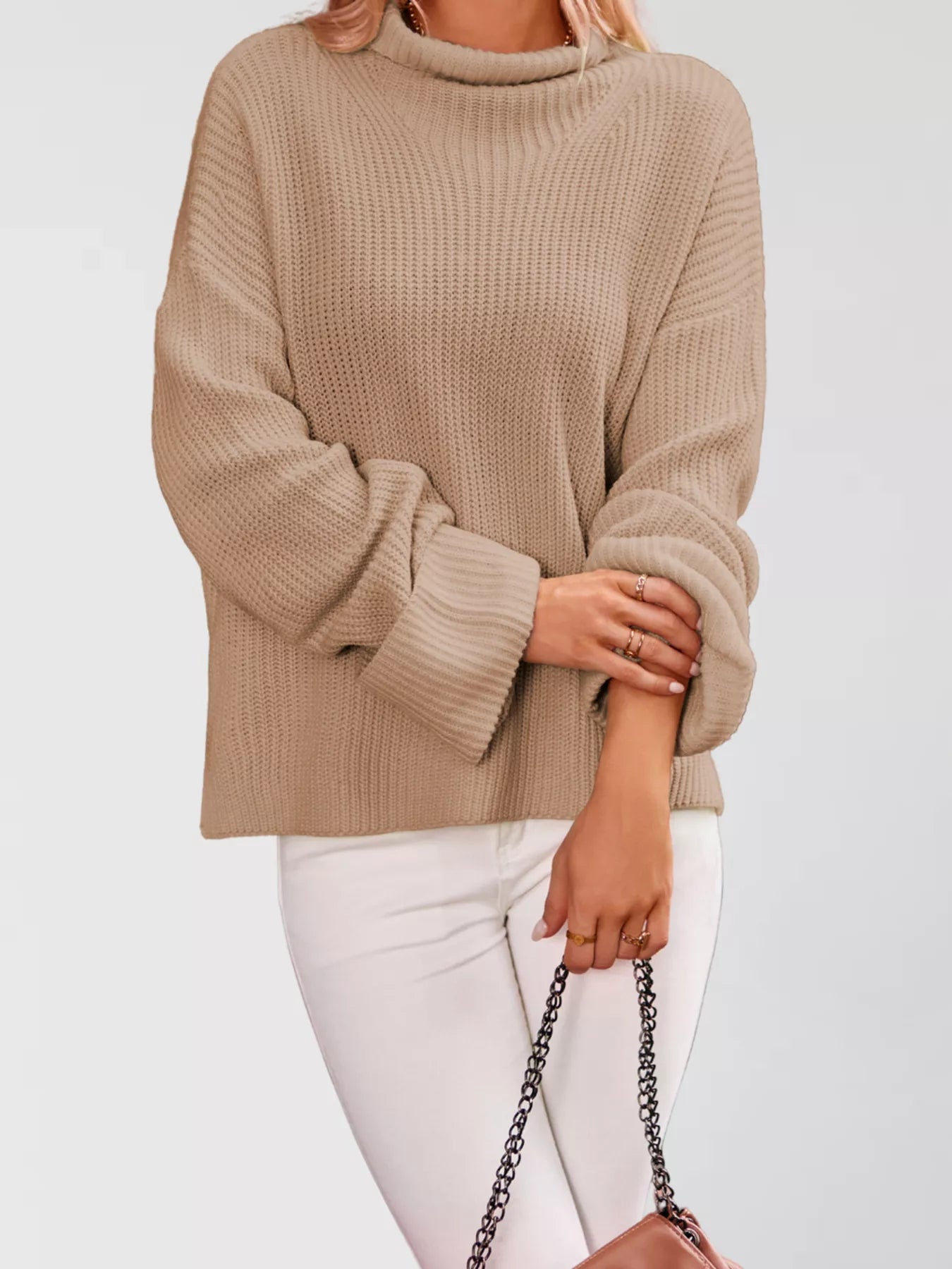 Trendsi Mock Neck Dropped Shoulder Sweater -