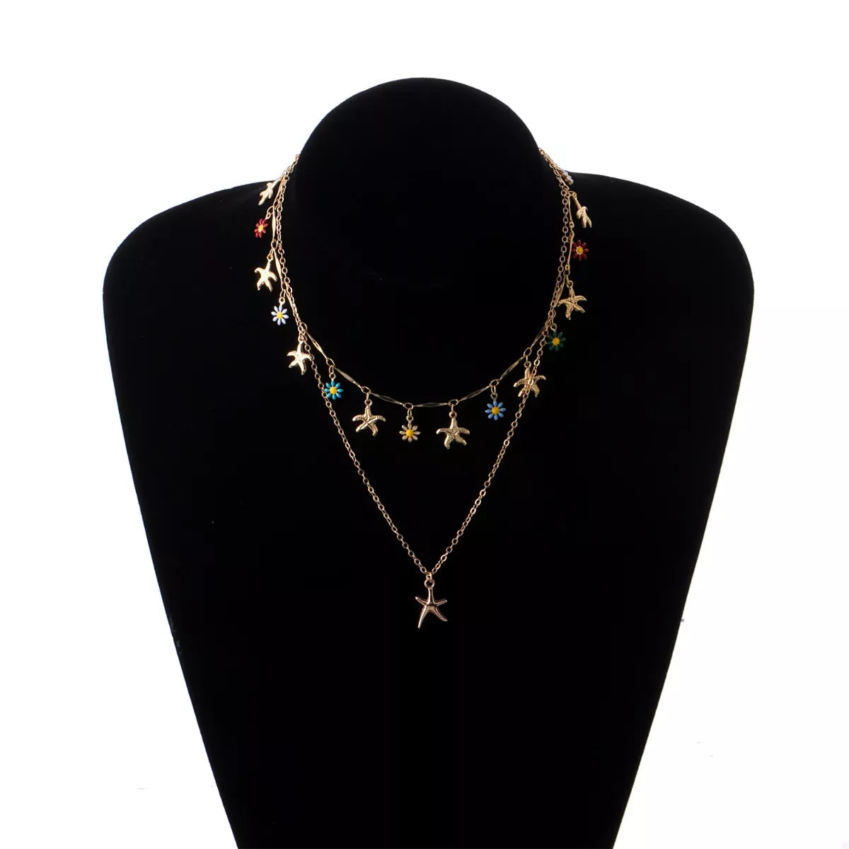 Trendsi Starfish Charm Double Layered Necklace -
