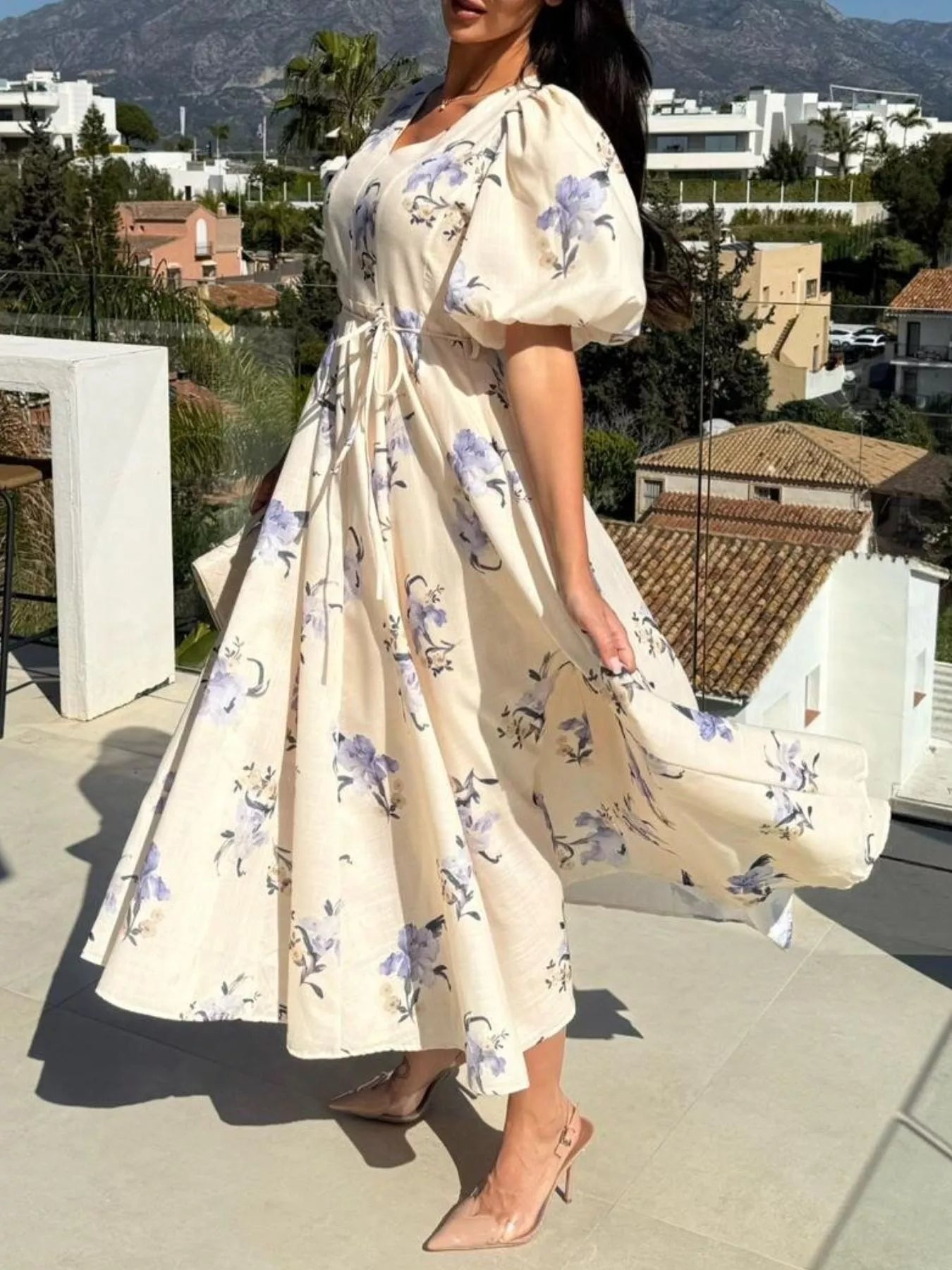 Trendsi Floral Puff Sleeve Midi Dress -