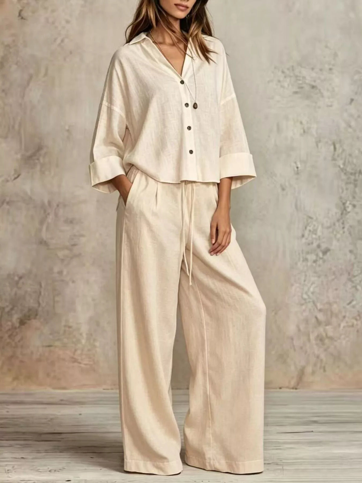 Shirt and pants set, cream set front