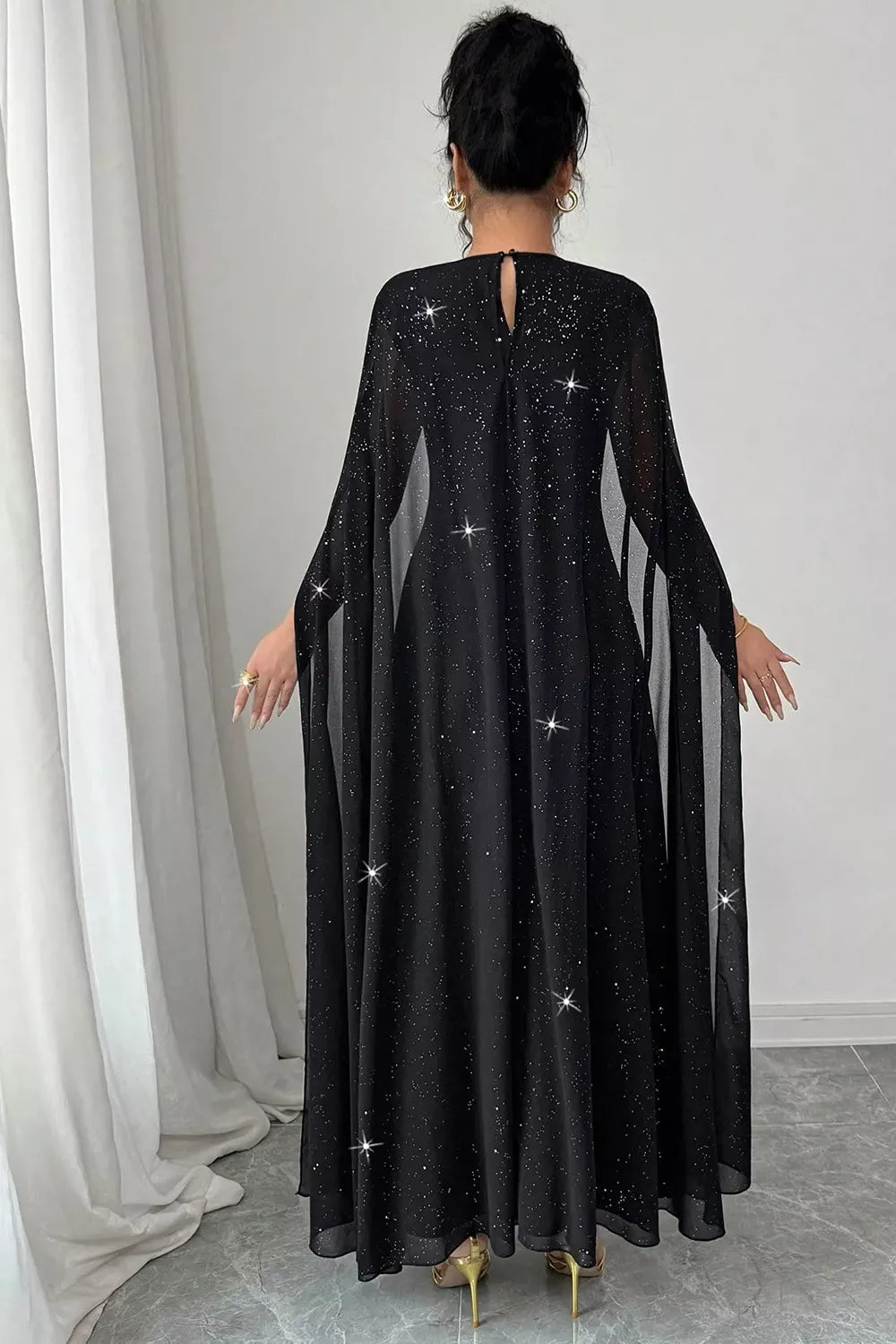 Trendsi Glitter Cape-Sleeve Maxi Dress -