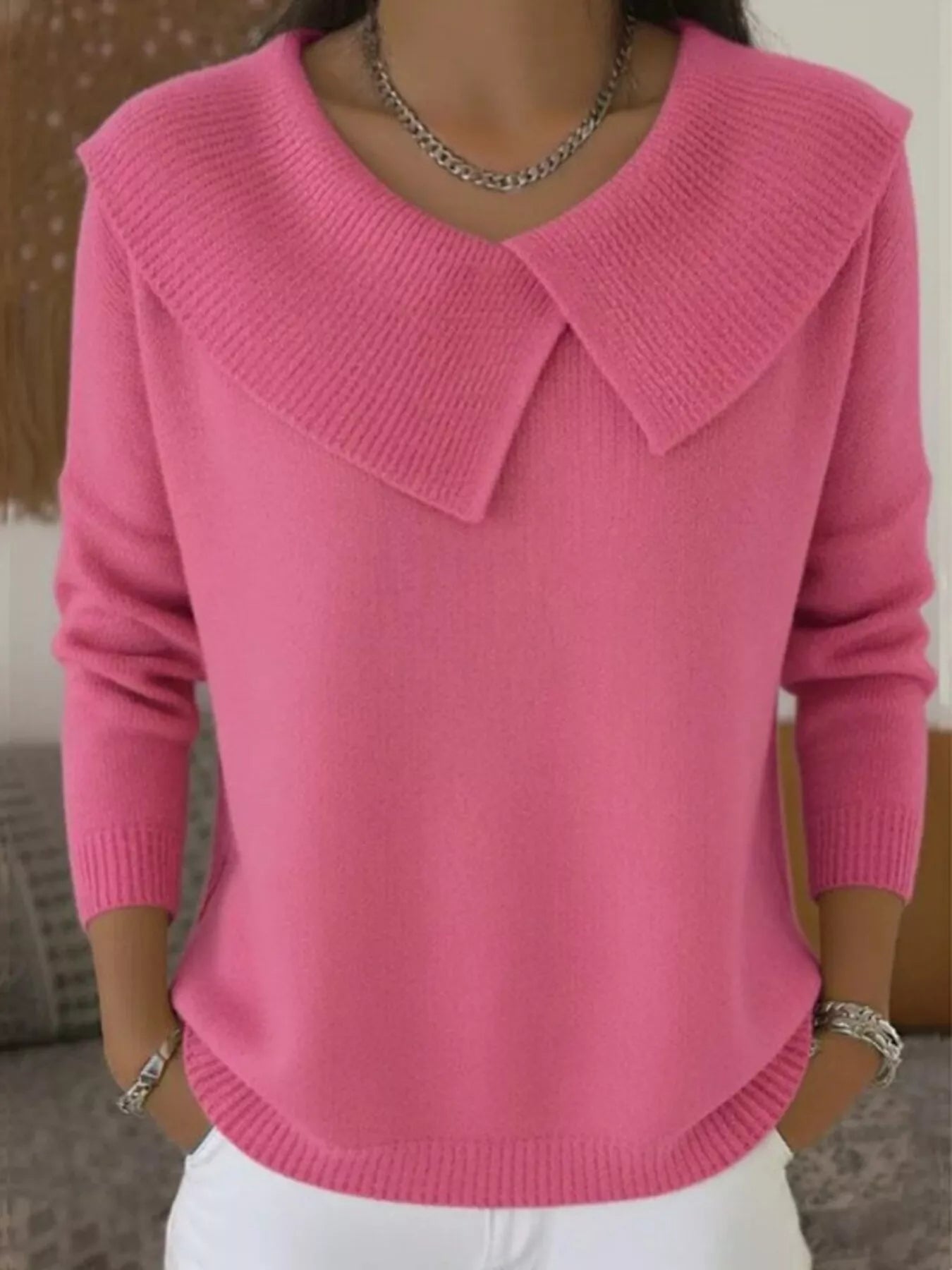Trendsi Full Size Wide-Collar Ribbed Knit Sweater Plus Size -
