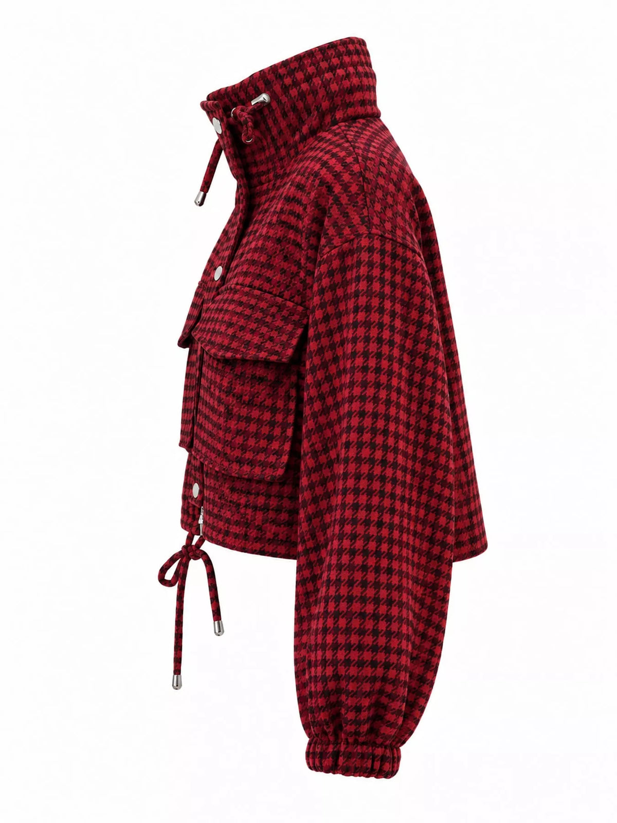 Red plaid cropped zip-up jacket