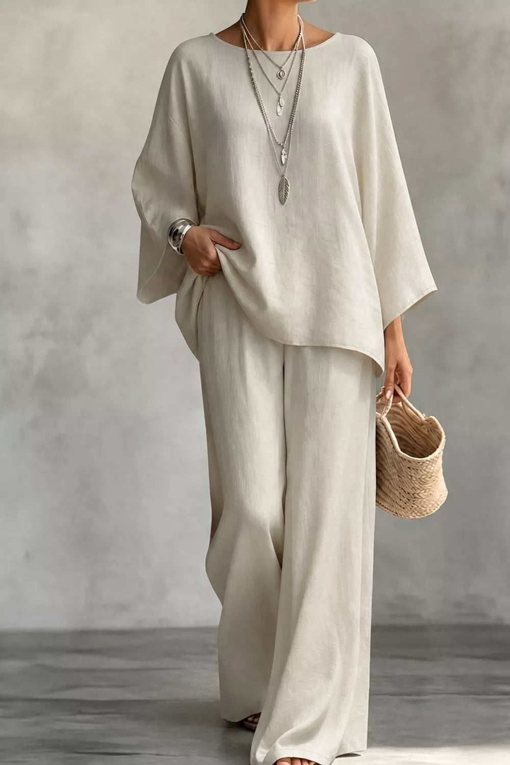 Trendsi Linen Boat Neck Top and Wide-Leg Pants Set -