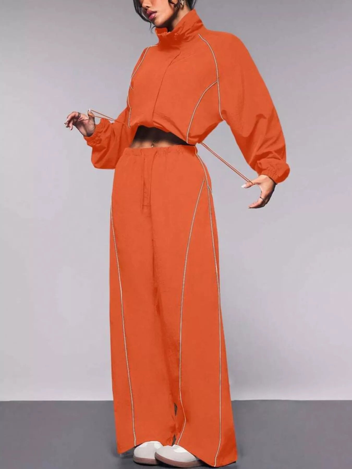 Trendsi Crop Jacket and Wide-Leg Pants Set -