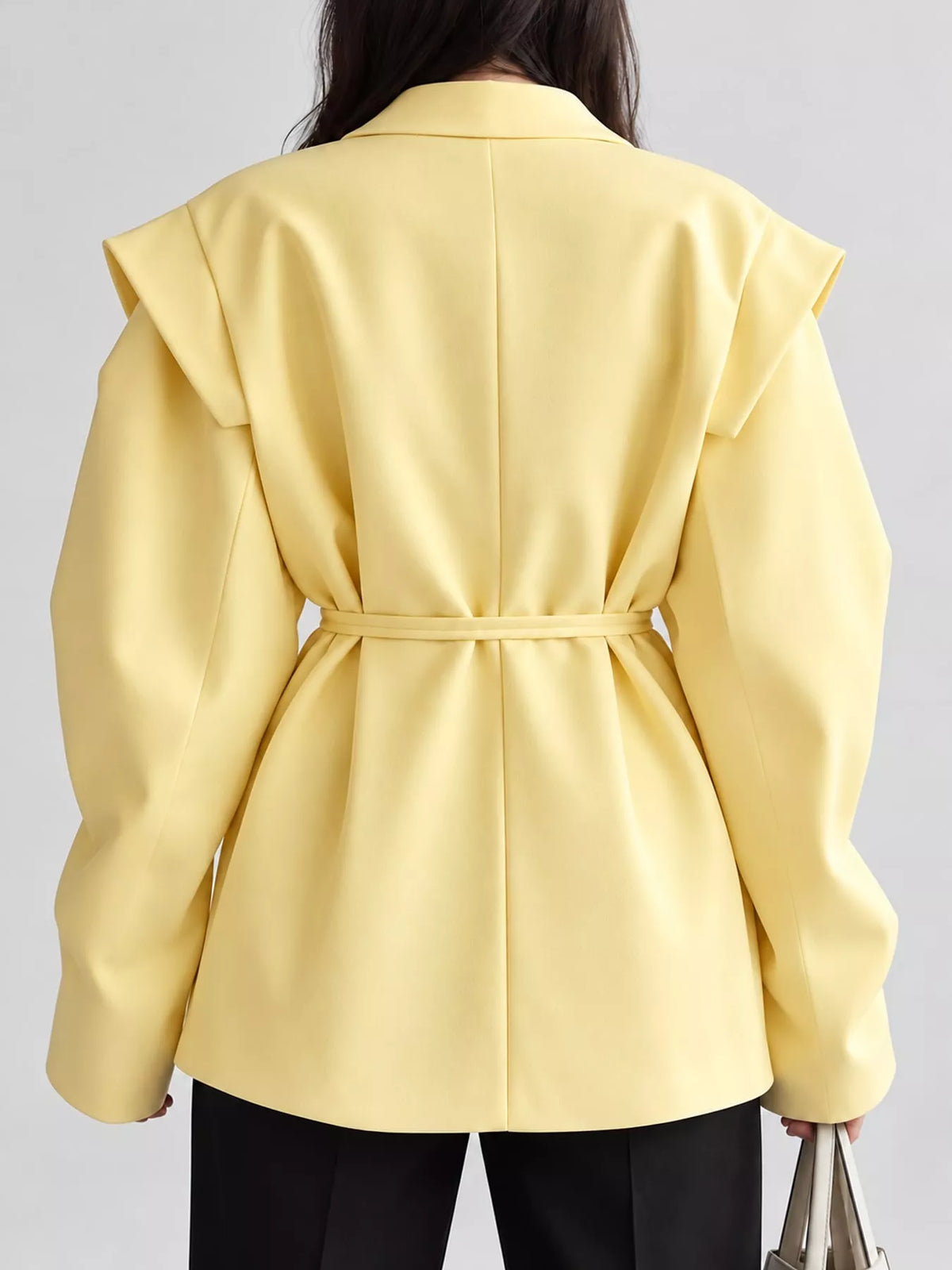 Collared long sleeve blazer, back view