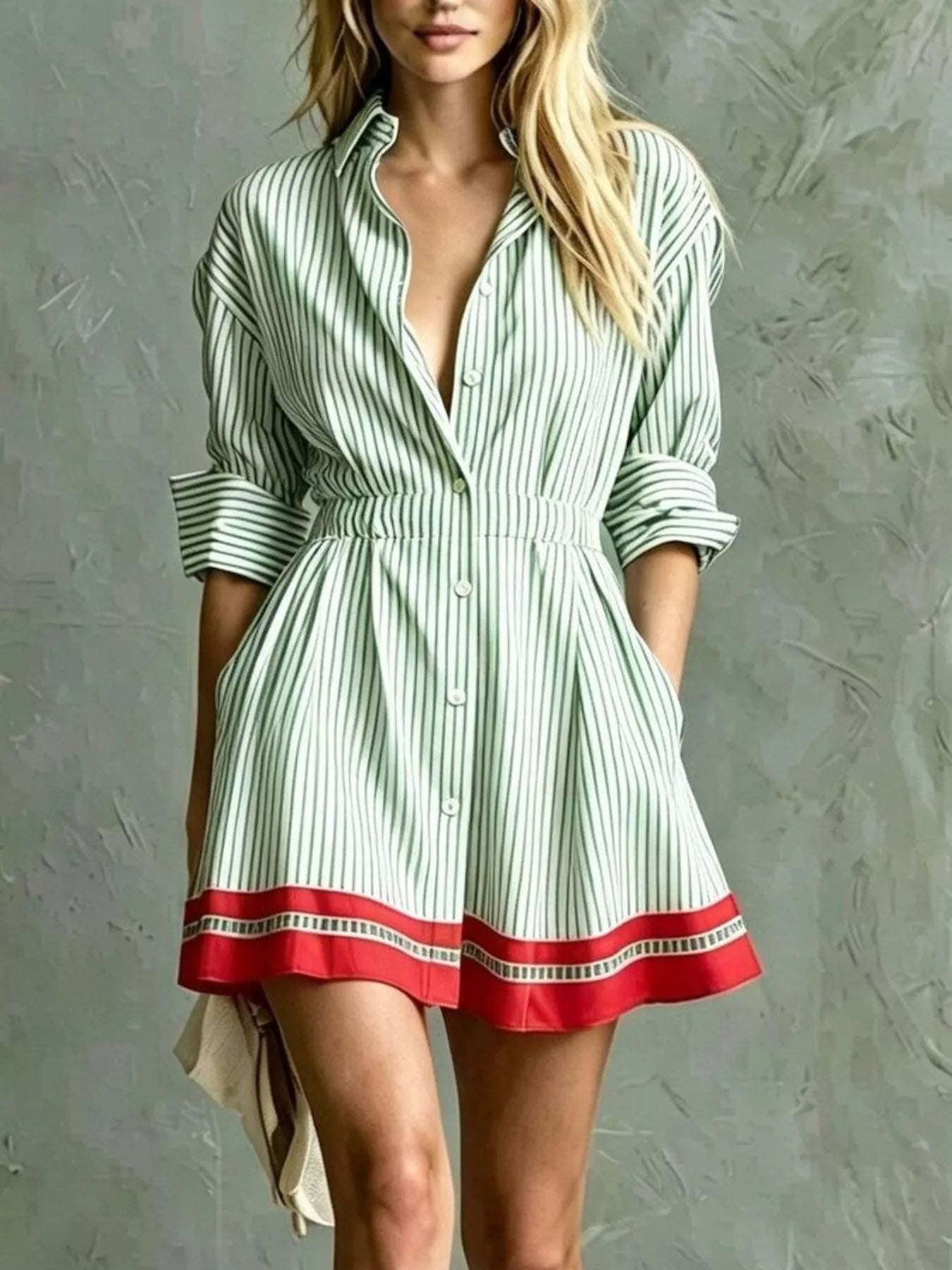 Trendsi Striped Long Sleeve Shirt Dress -