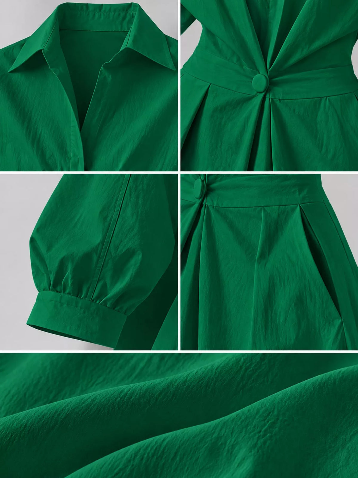 Collared Three-Quarter Sleeve Midi Shirt Dress — construction details