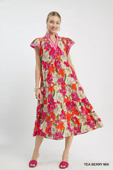 Trendsi Umgee Mix Bold Floral Tiered Midi Dress -