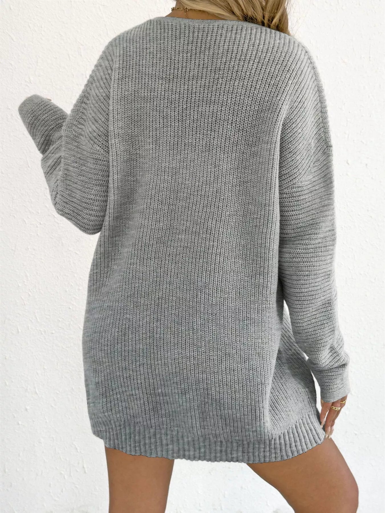 V-neck ribbed-knit sweater dress