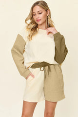 Trendsi Double Take Full Size Contrast Drop Shoulder Top and Shorts Set -