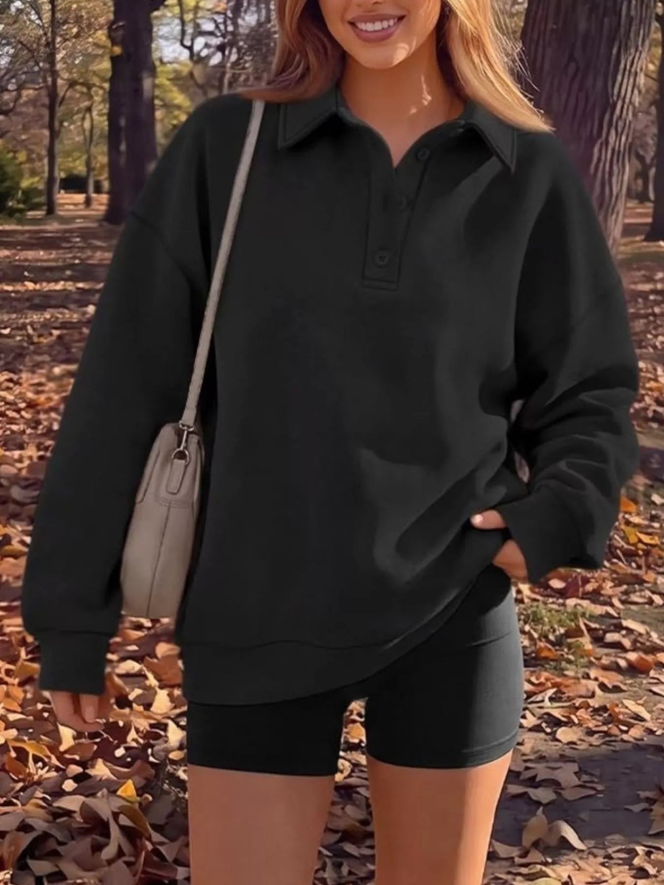 Trendsi Button Detail Dropped Shoulder Sweatshirt -