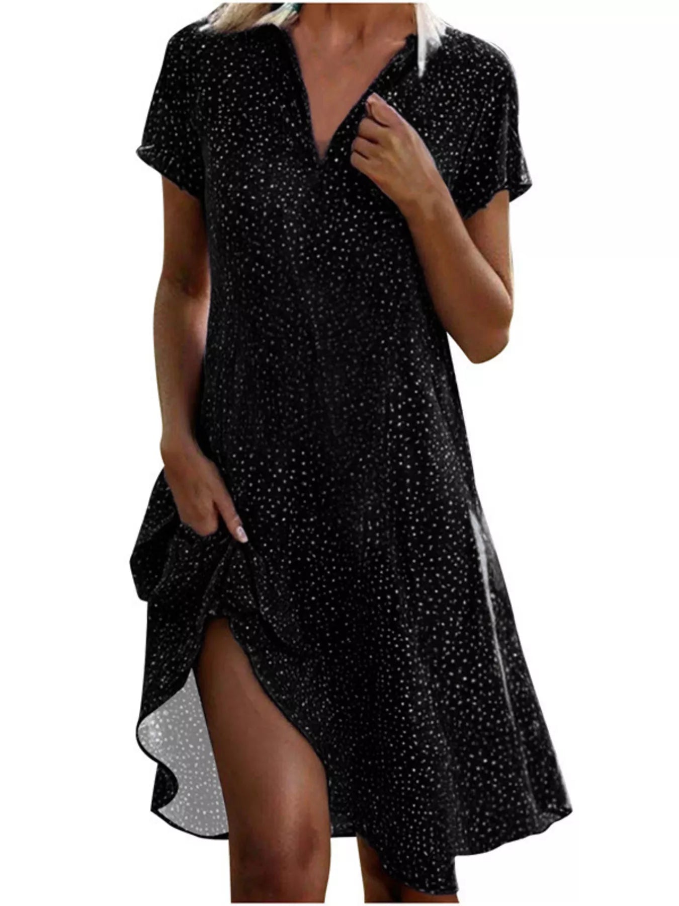 Trendsi Full Size Polka Dot Short Sleeve Casual Dress Plus Size - Dresses