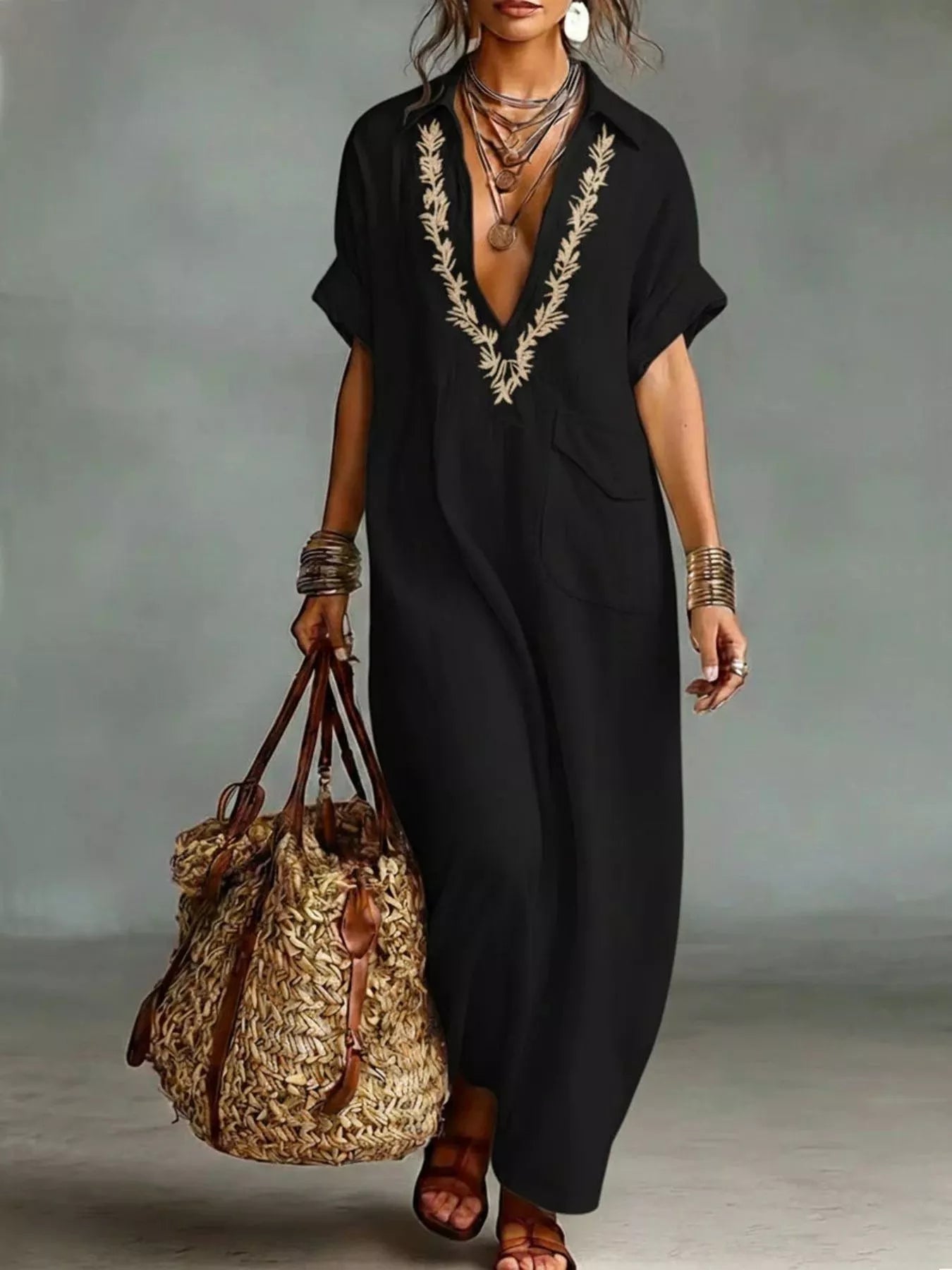 Trendsi Full Size Bohemian Embroidered Maxi Dress Plus Size - Dresses