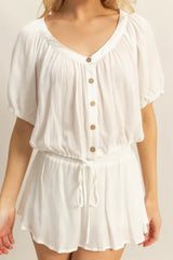 Trendsi HYFVE Drawstring Hem Short Sleeve Top and Skort Set -