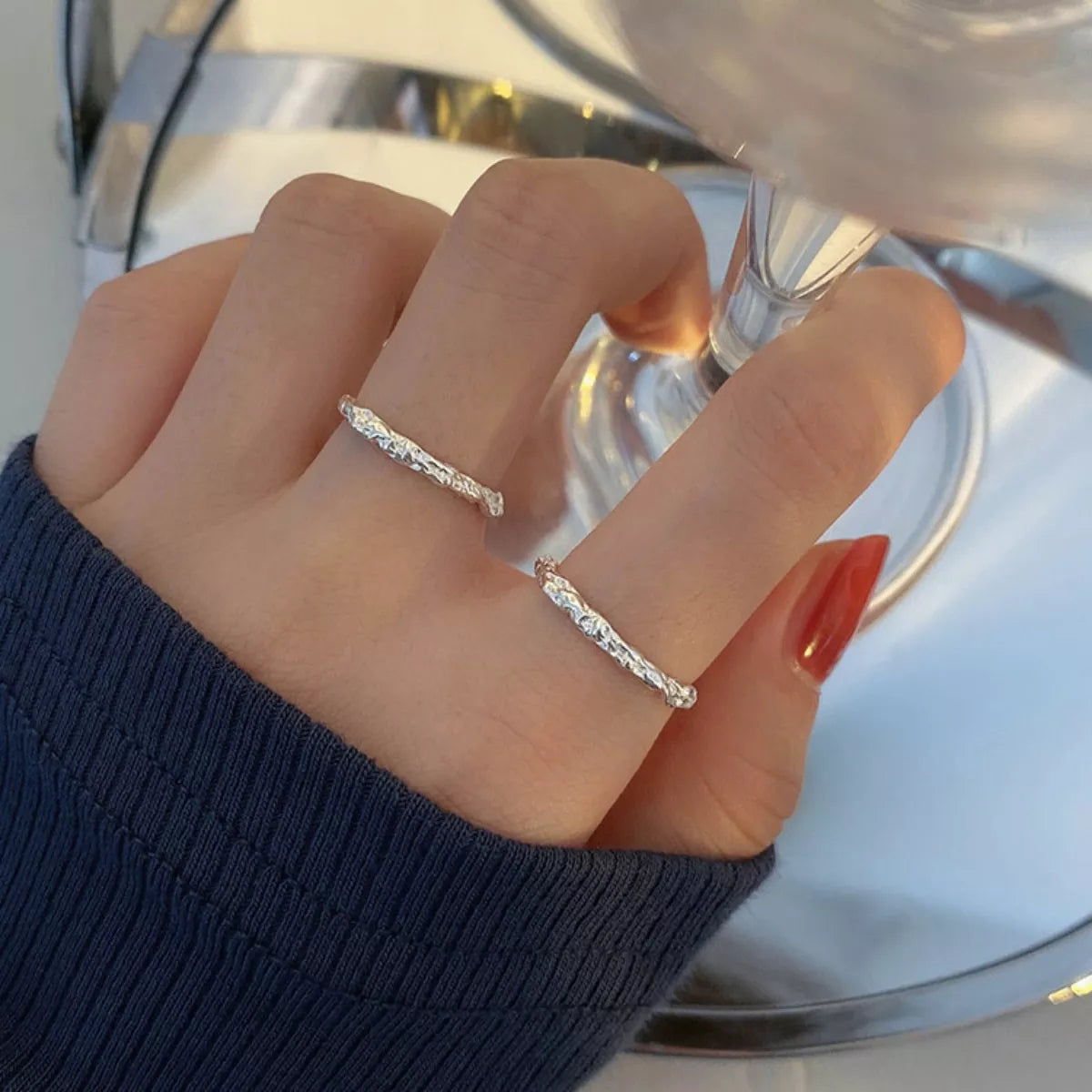 Trendsi 925 Sterling Silver Textured Open Ring -