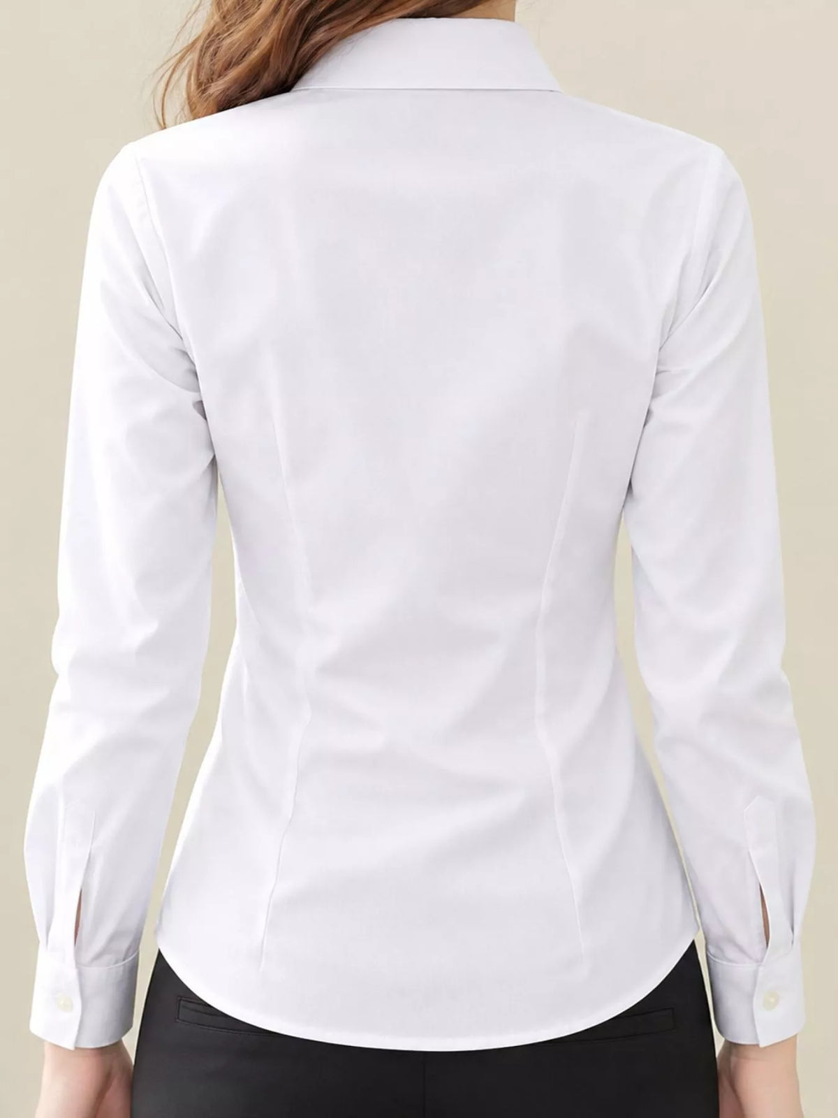 Collared long sleeve shirt, back view