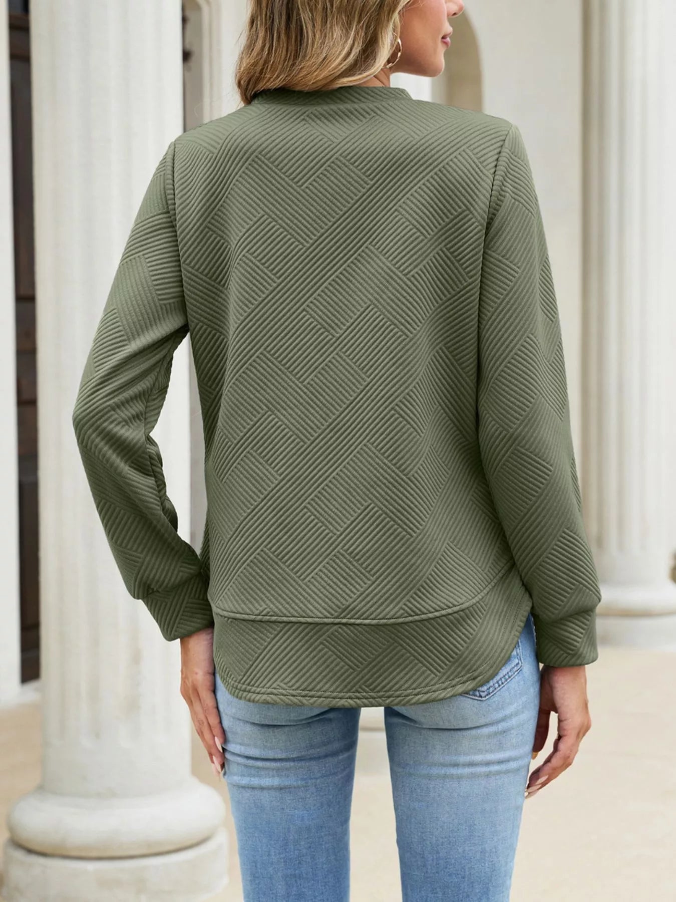 Trendsi Textured Crew Neck Sweatshirt -