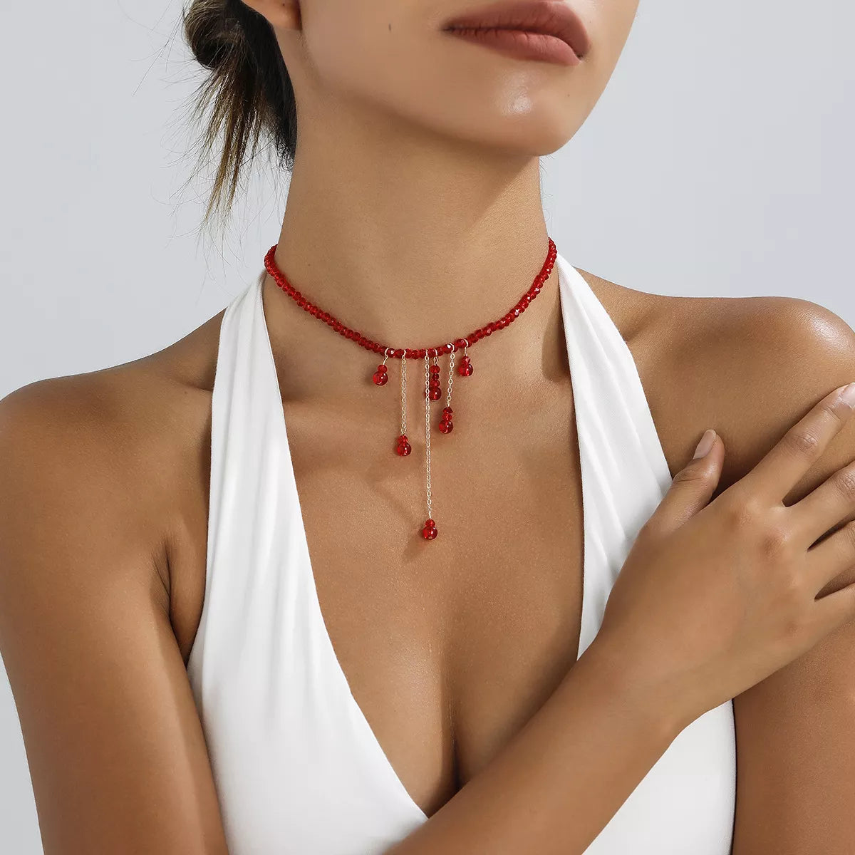 Trendsi Gothic Beaded Tassel Necklace -