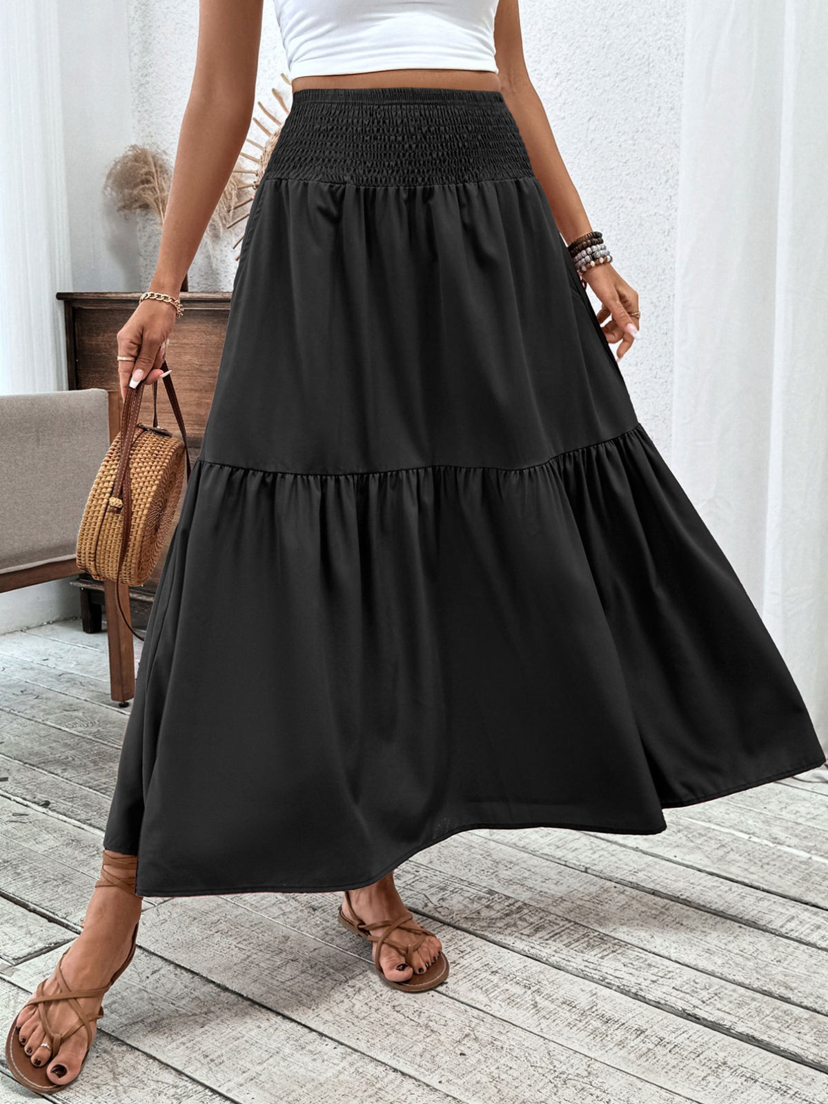 Trendsi Smocked Waist Tiered Skirt -