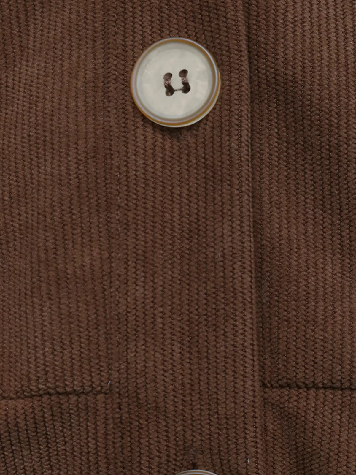 Brown corduroy button-down maxi dress, button detail