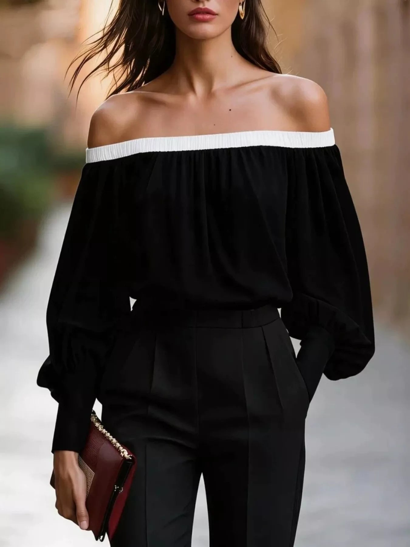 Trendsi Off Shoulder Lantern Sleeve Blouse -