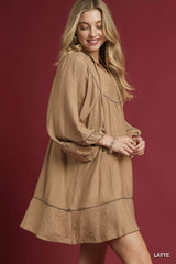 Trendsi Umgee Boho Peasant Mini Dress with Trim Detail -
