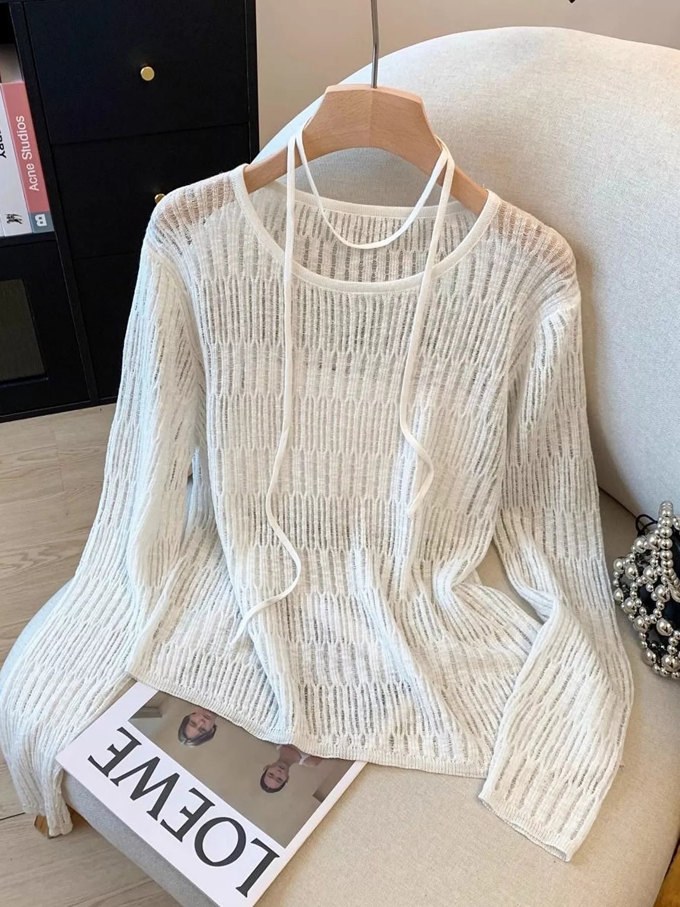 Trendsi Long Sleeve Knit Top with Tie Detail - Shirts