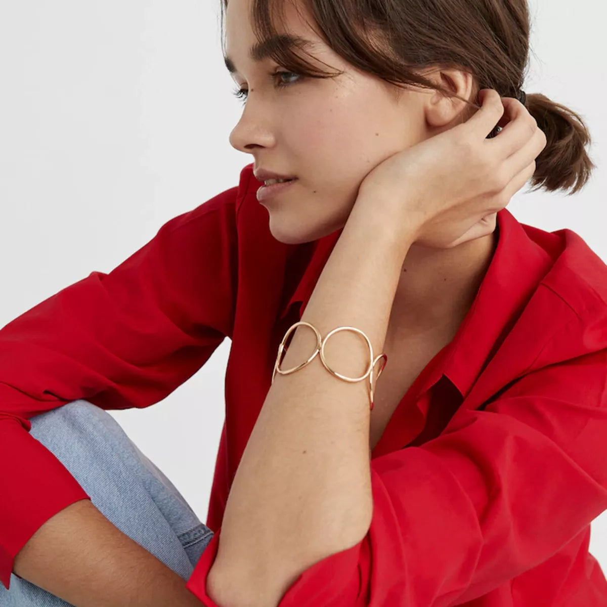 Geometric Open Circle Cuff Bracelet, shown worn