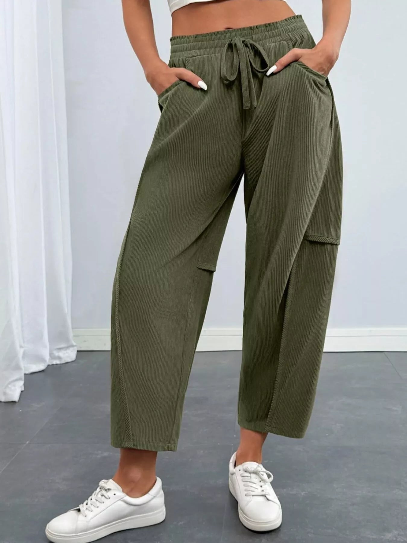 Trendsi Drawstring Corduroy Pants -