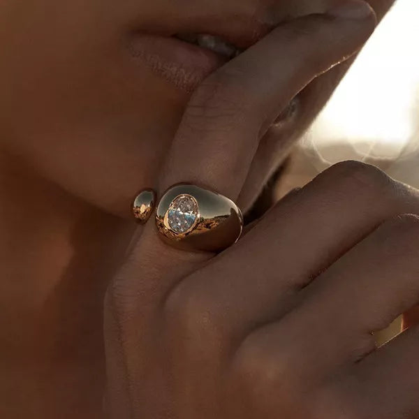 Trendsi 18K Gold-Plated Rhinestone Open Ring -