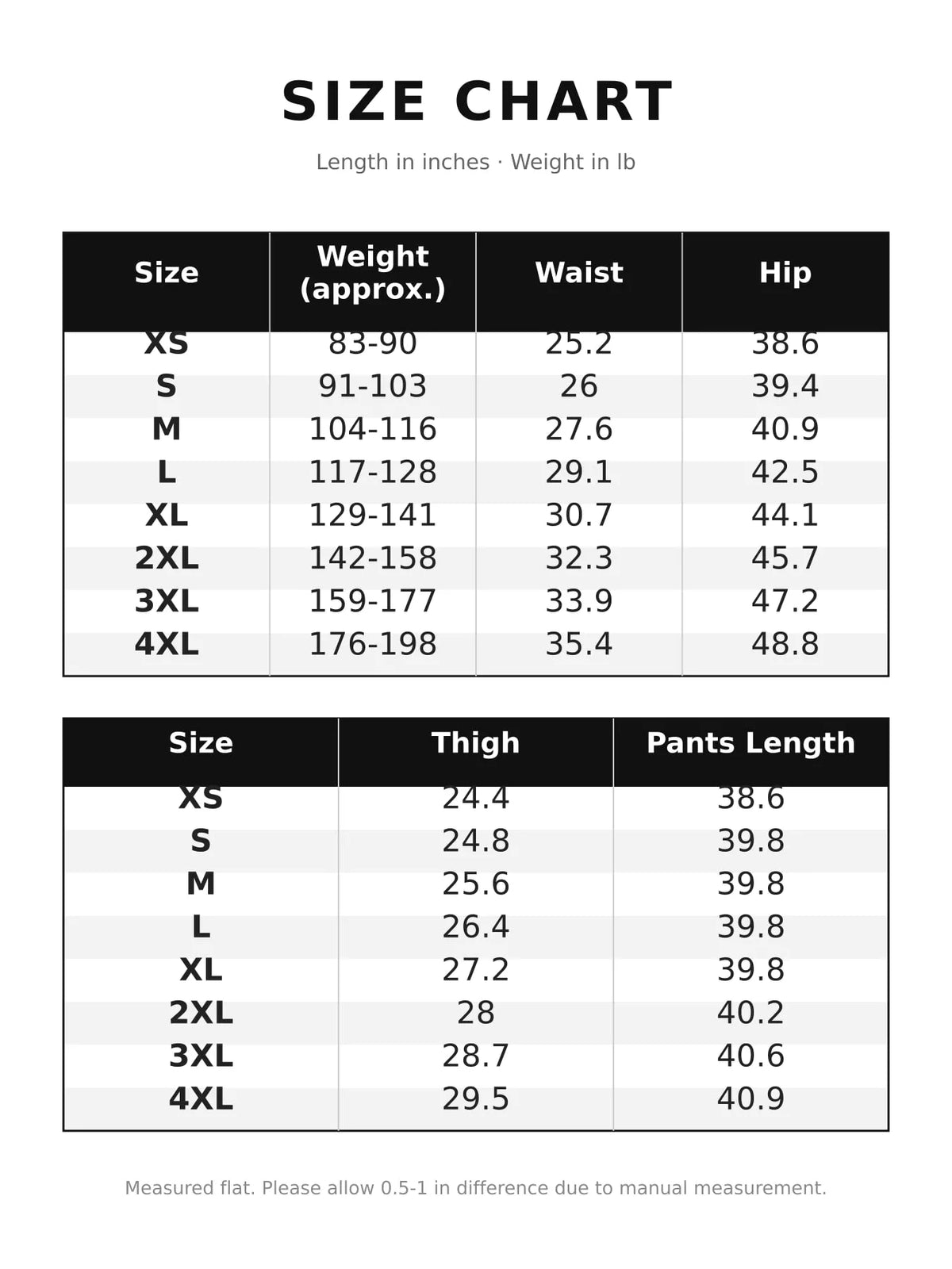 Size chart for high-waisted wide-leg jeans