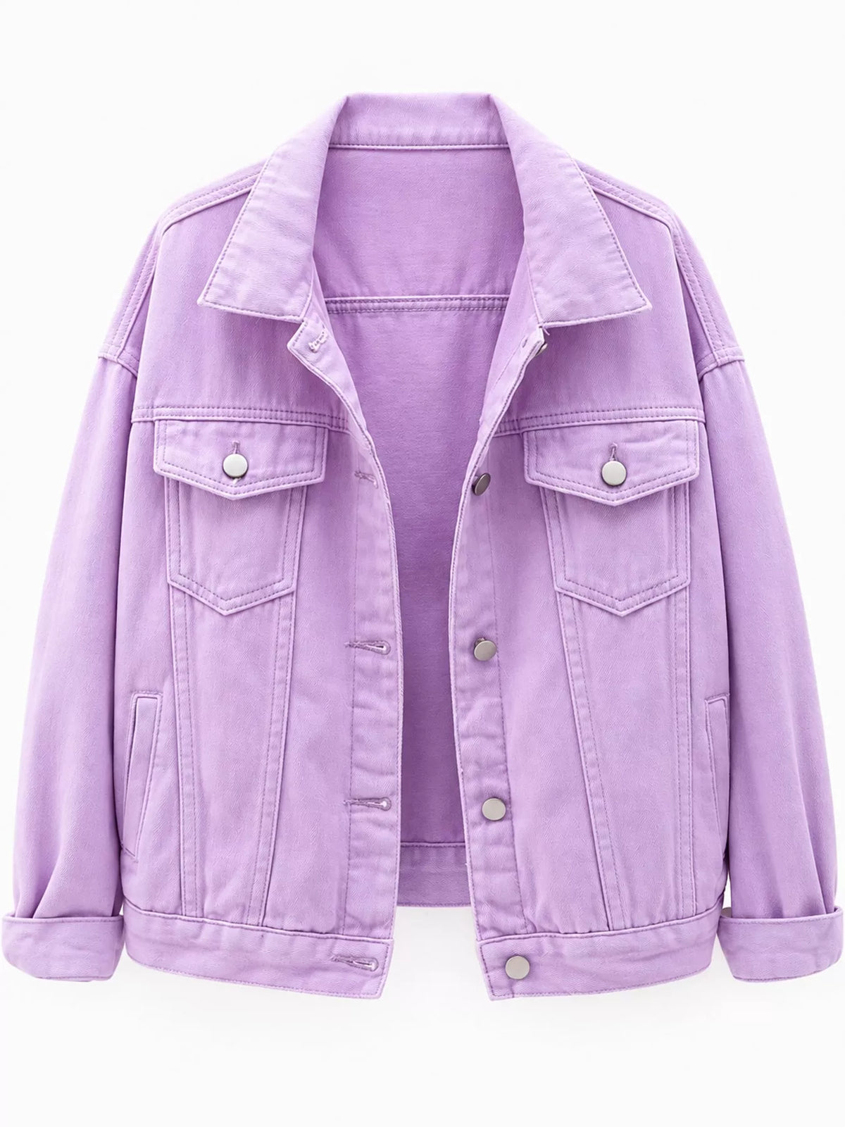 Button-Down Classic Cropped Denim Jacket — garment front