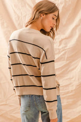 Trendsi SO ME Stripe Crew Neck Basic Essential Sweater -