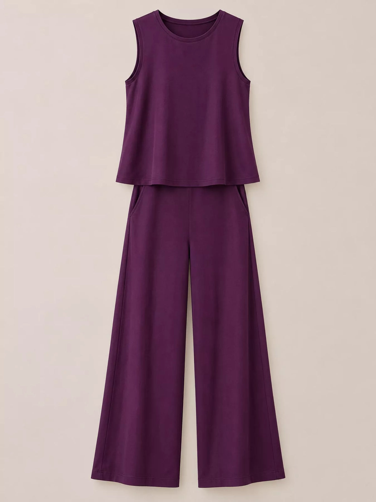 Sleeveless Tank Top and Wide-Leg Pants Set — garment front