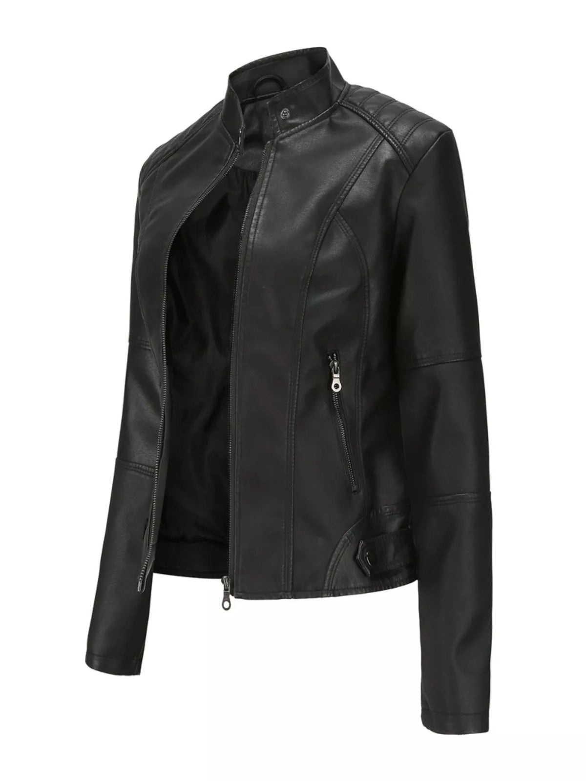 Faux-leather moto jacket, black side