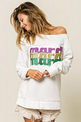 Trendsi BiBi Mardi Gras Glitter Lettering Sweatshirt -