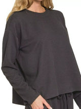 Trendsi Zenana Corded Rib Long Sleeve Tee and Shorts Set -