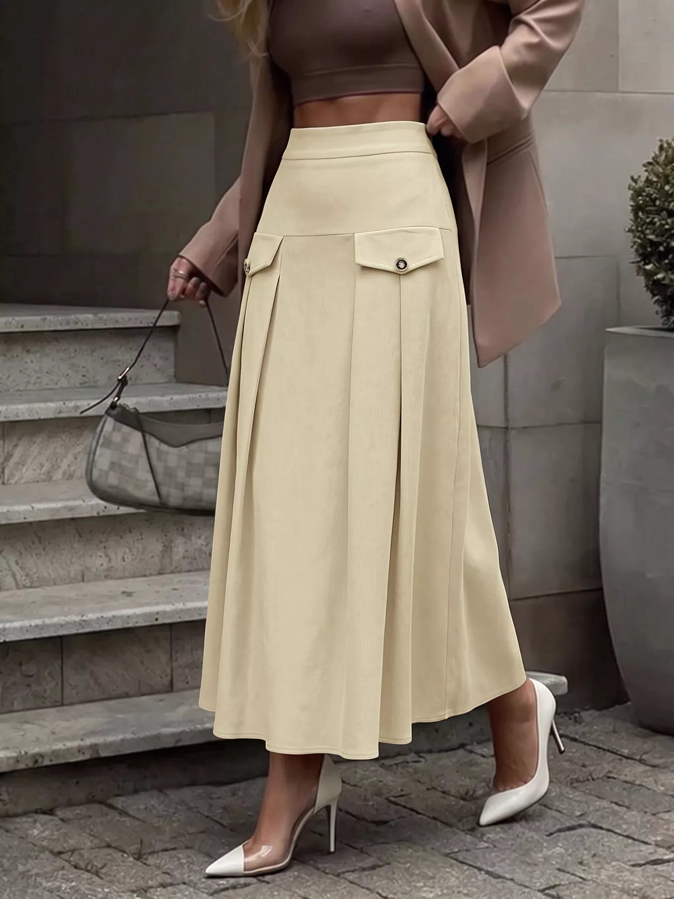 Trendsi High Waist Pleated Midi Skirt -