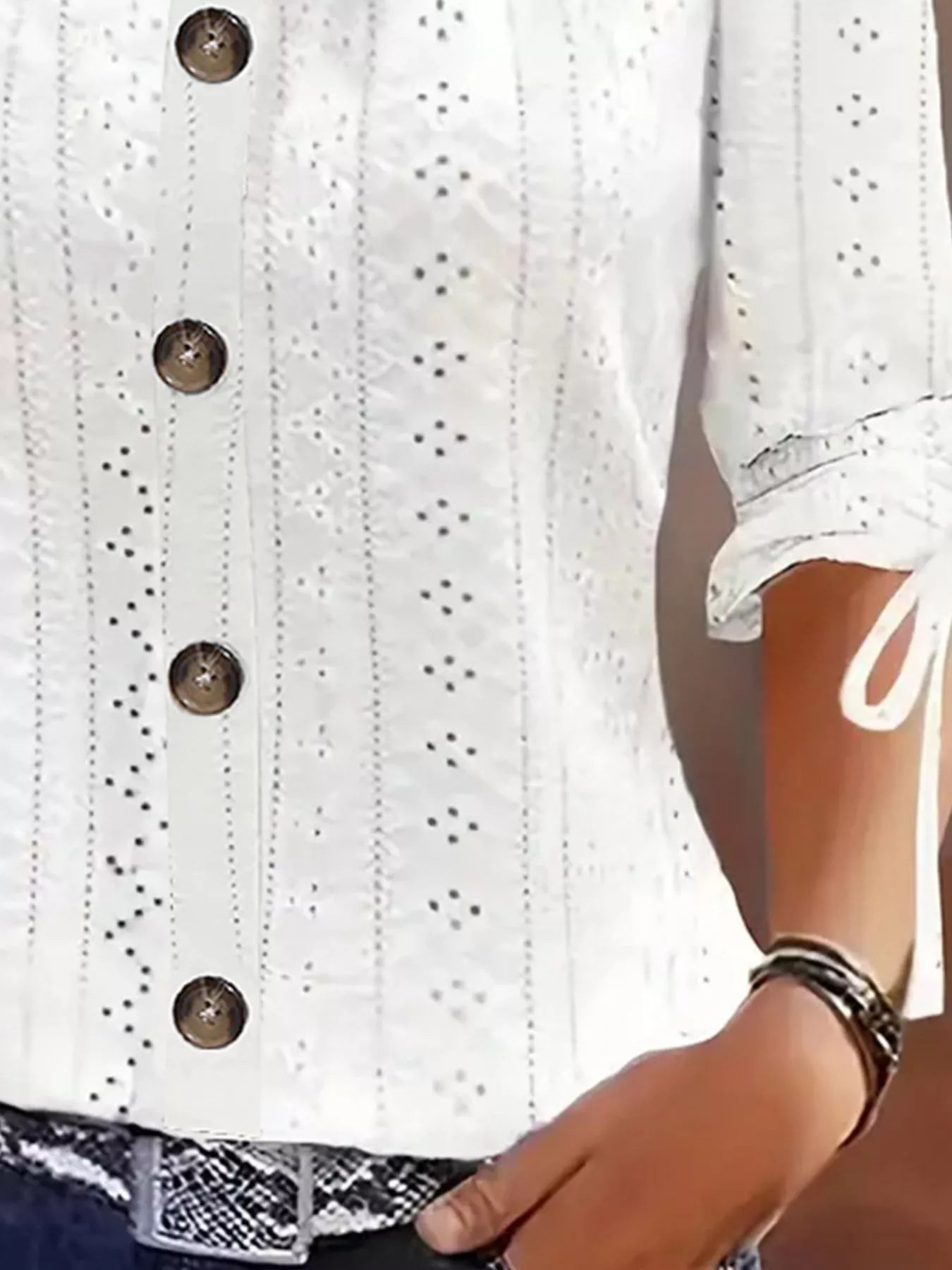 Trendsi Eyelet Tie-Sleeve Detail Top -