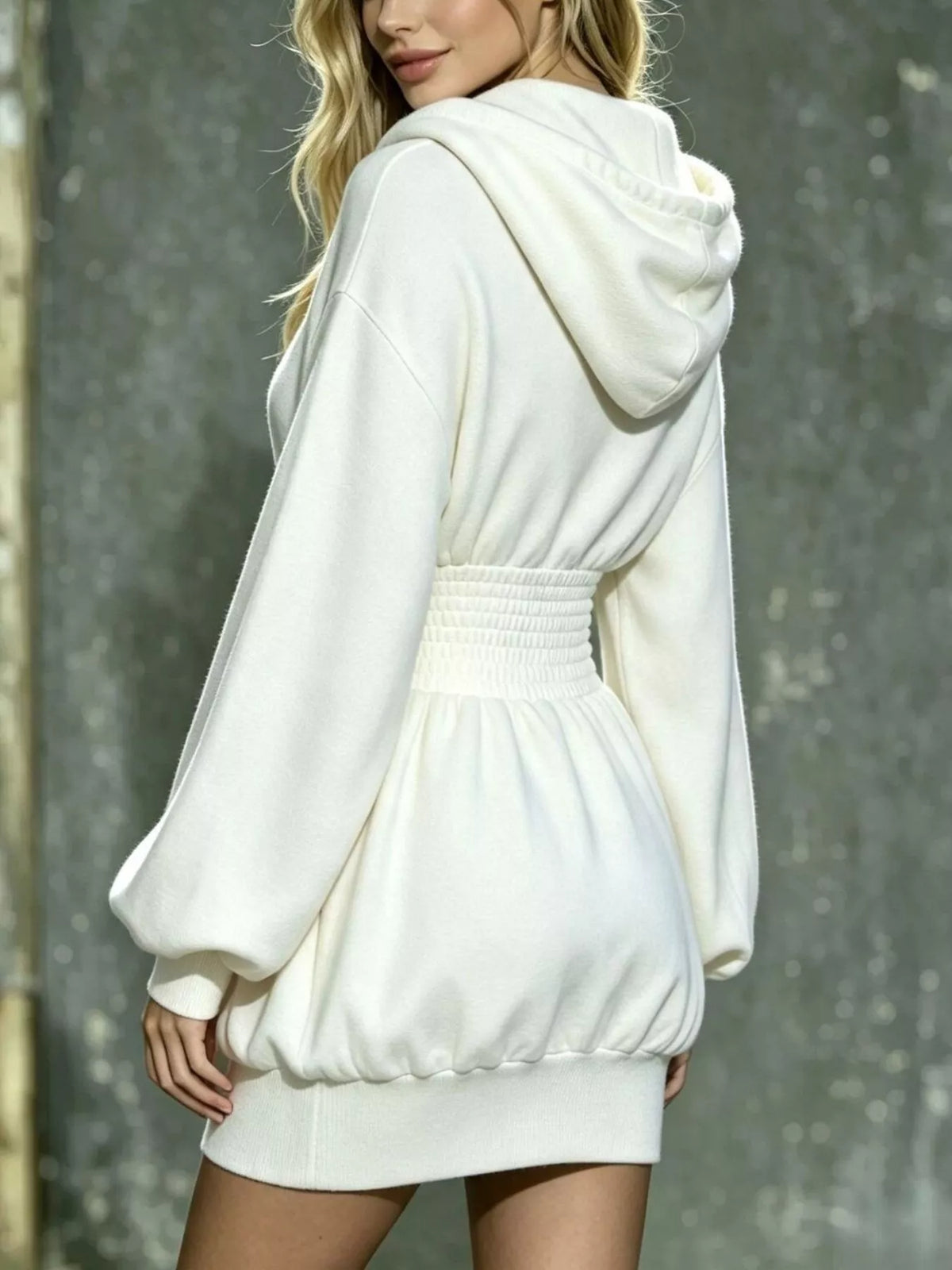 Trendsi Hooded Long Sleeve Mini Dress with Smocked Waist -