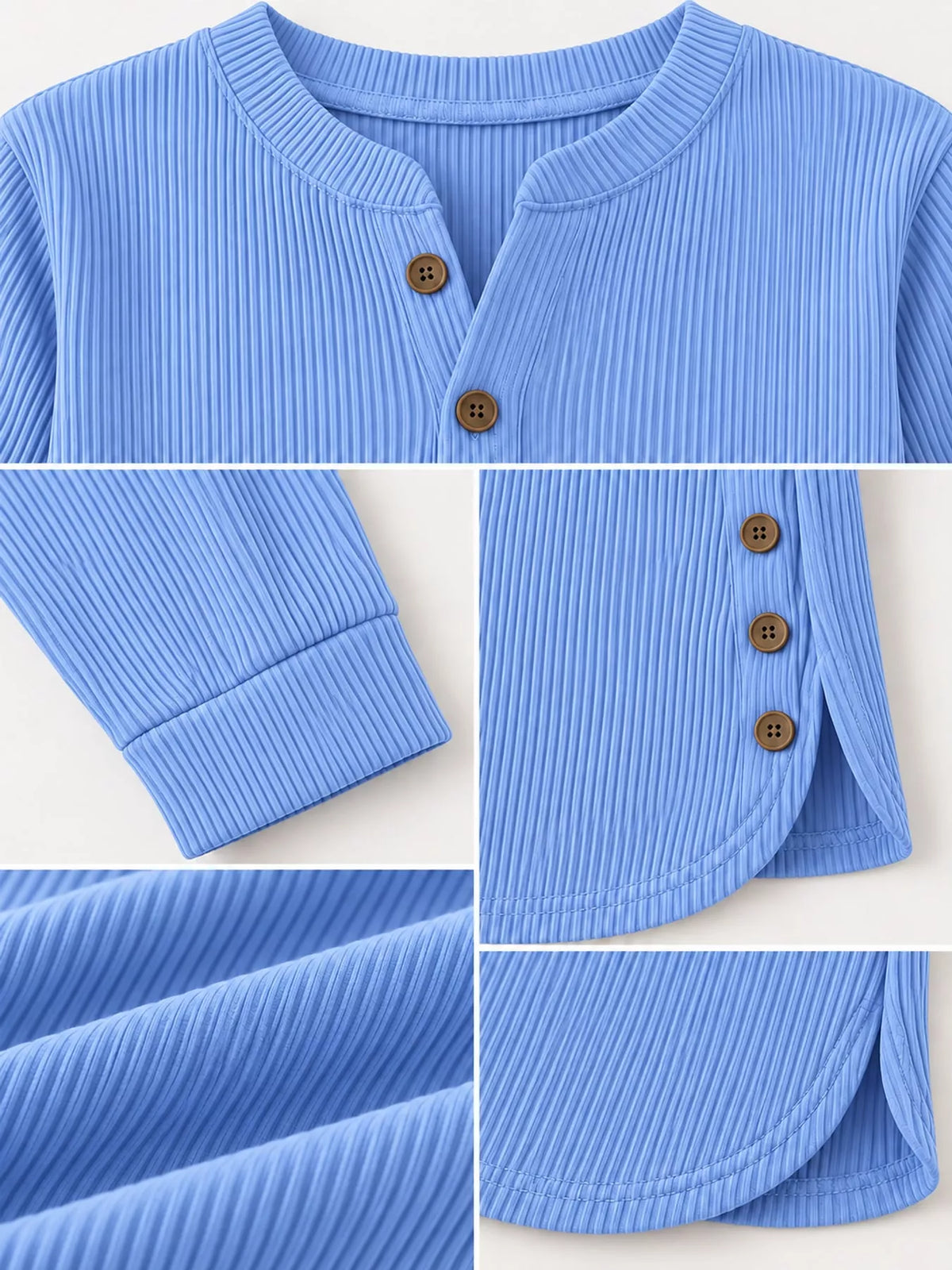 Light blue button detail long sleeve top, detail view